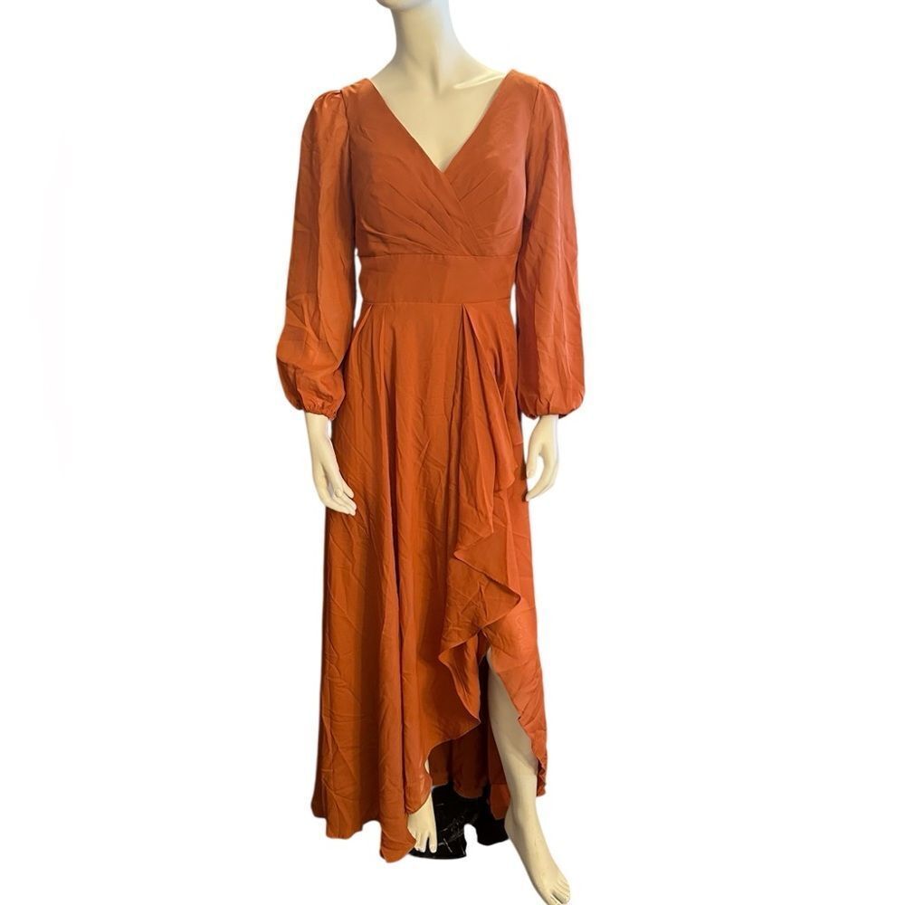 Pomuyoo Chiffon Tiered Long Sleeve Dress Cinnamon 14 NWOT